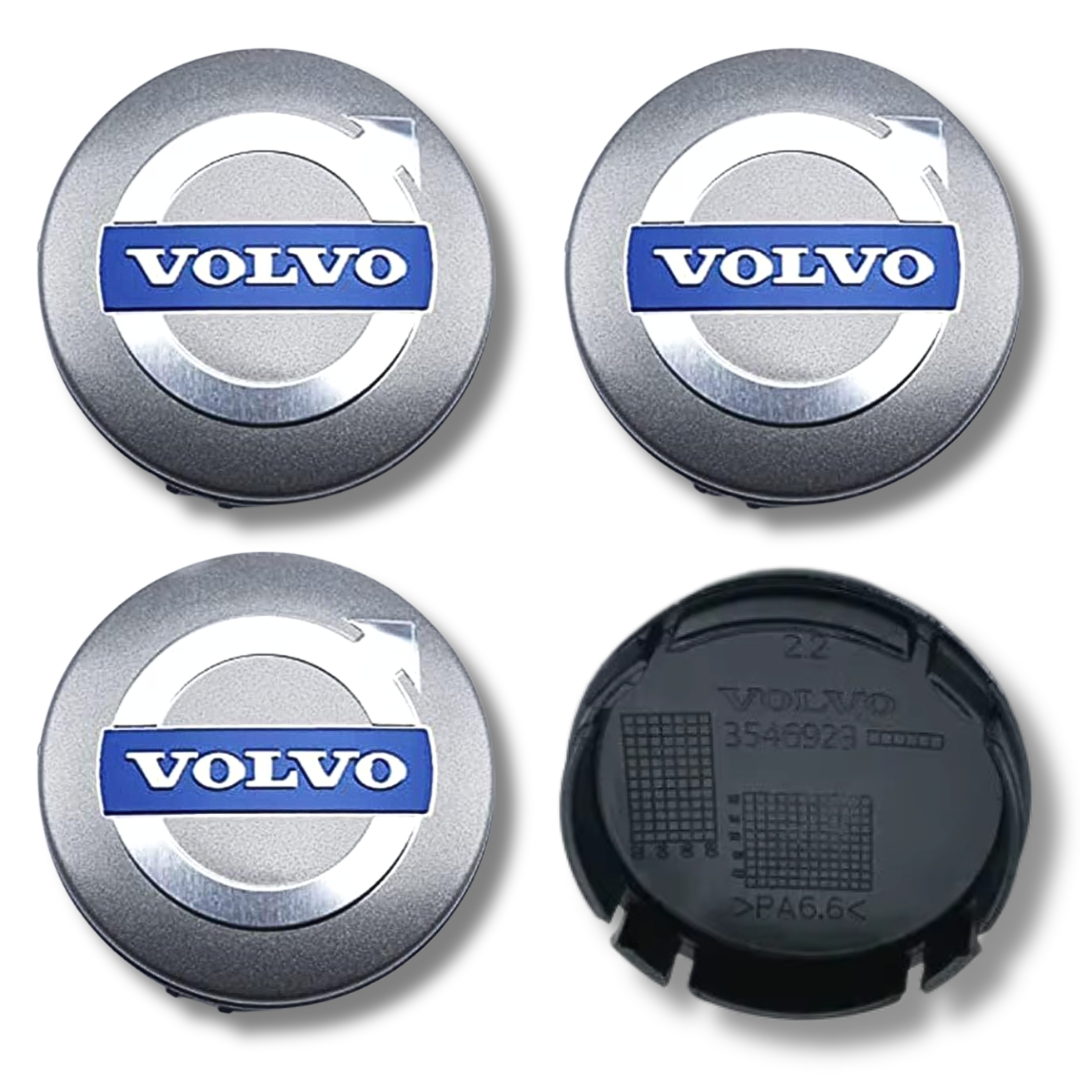 Volvo 64mm Silver plastic Centre Caps Set, set of 4, OEM 30666913 / 31400897