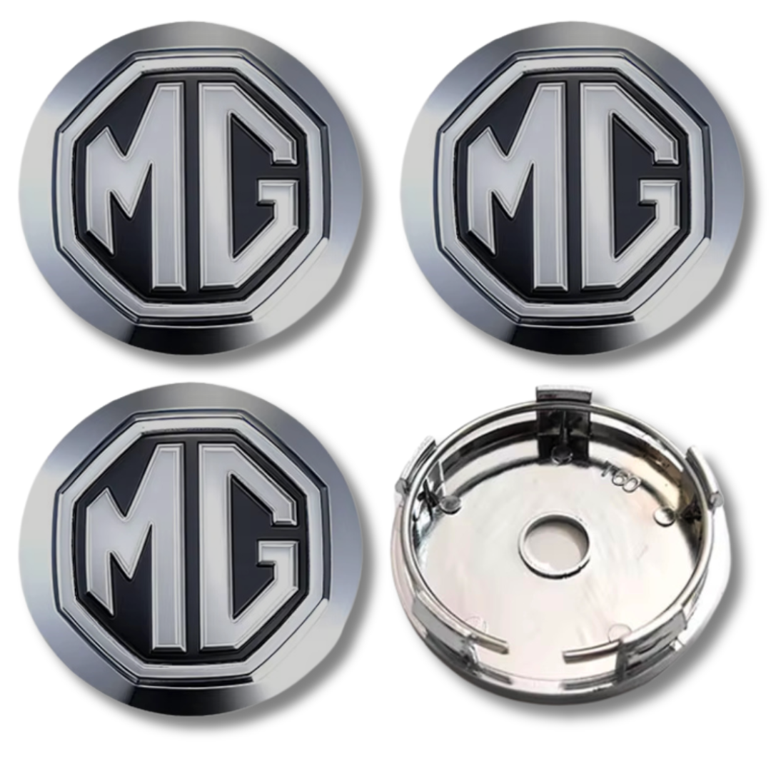 MG 60mm Silver GT plastic Centre Caps Set, set of 4, OEM 10127051 / 10025463 / DTC100630MNH