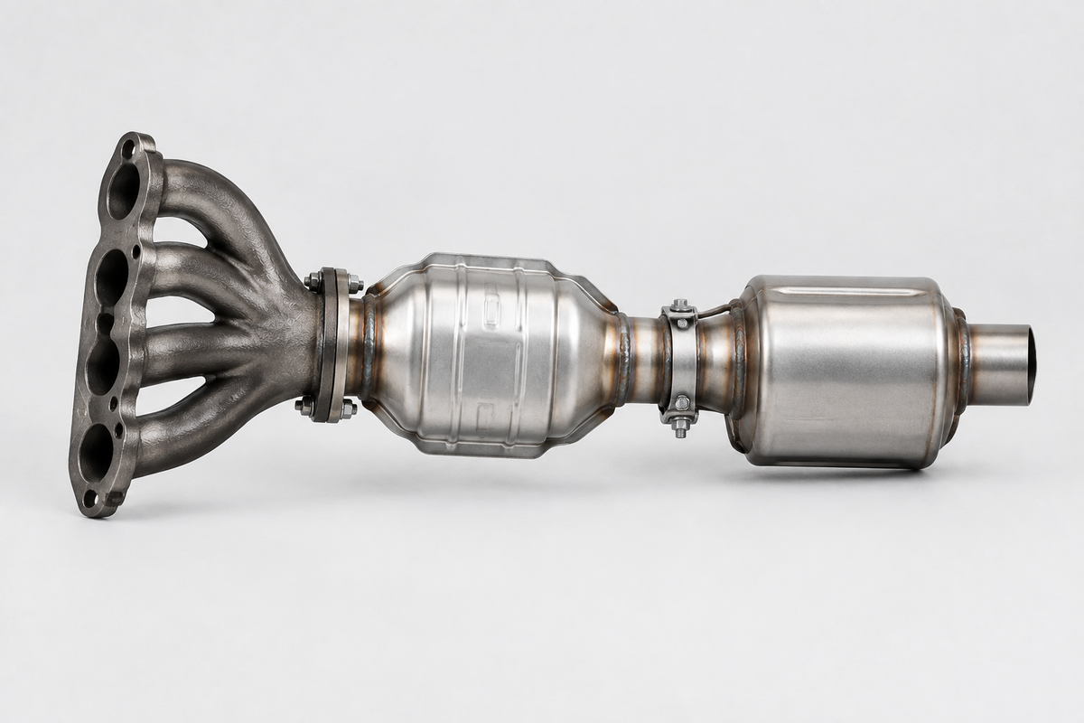 Collection card showing exhaust system parts centered on a light grey background.