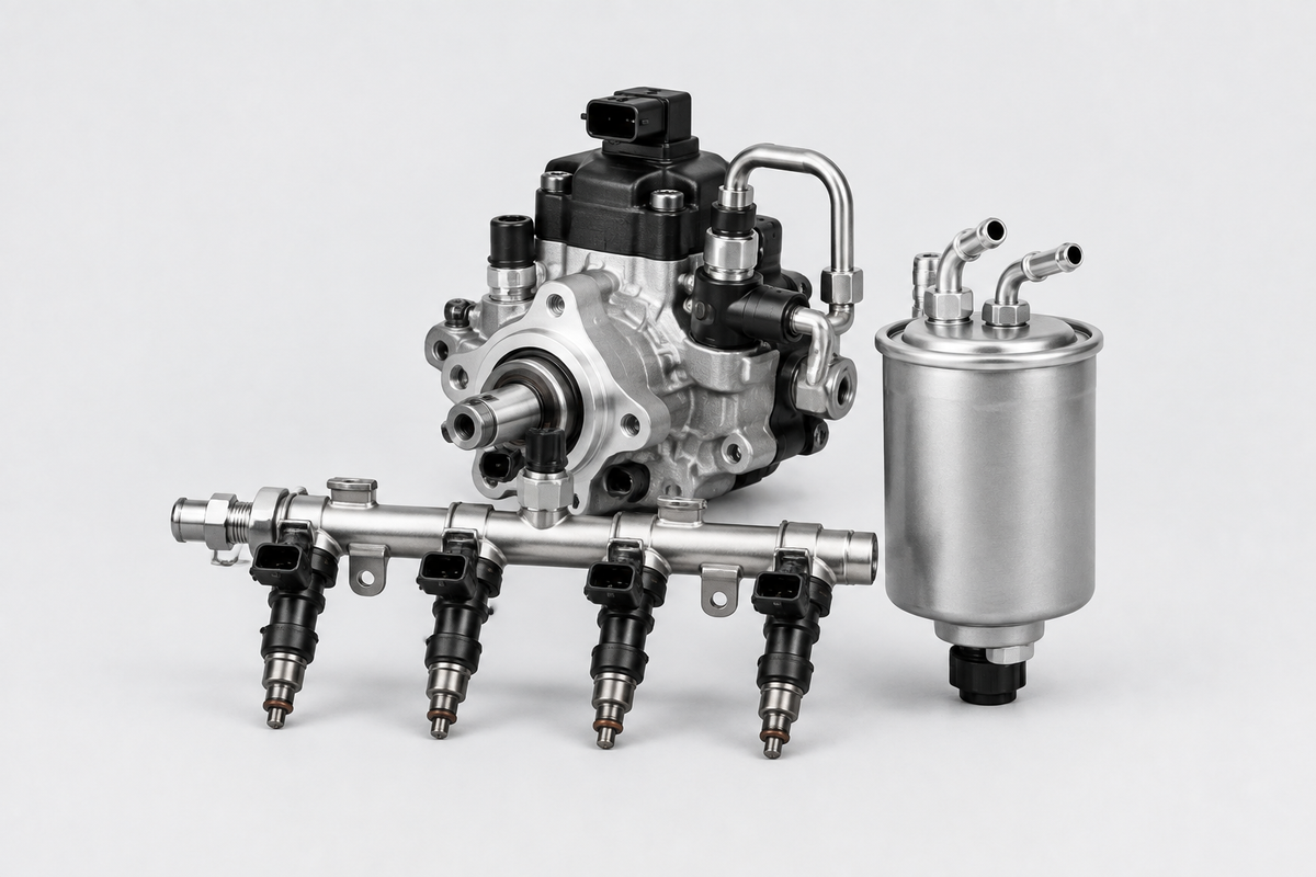 Collection card showing fuel system parts centered on a light grey background.