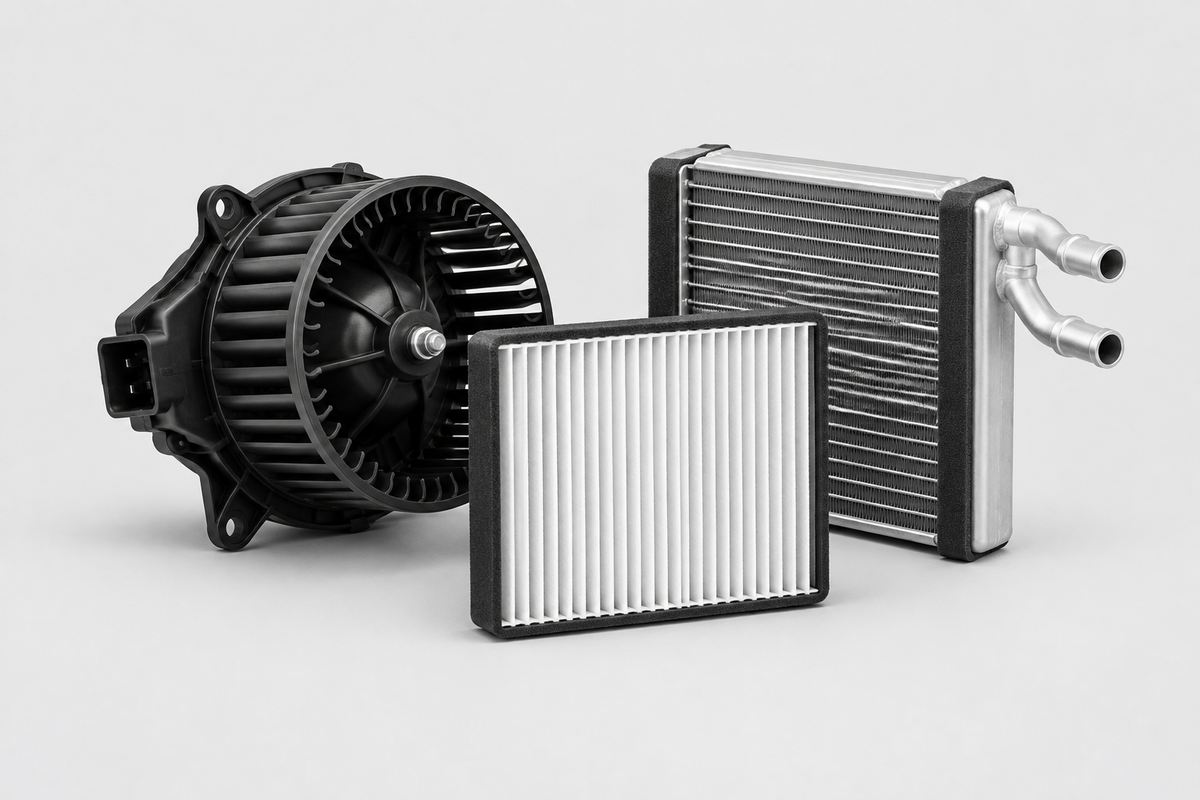 Collection card showing heating and ventilation parts centered on a light grey background.