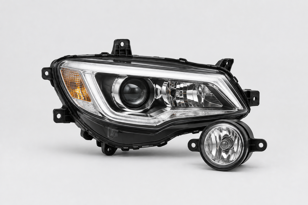 Collection card showing automotive lighting parts centered on a light grey background.