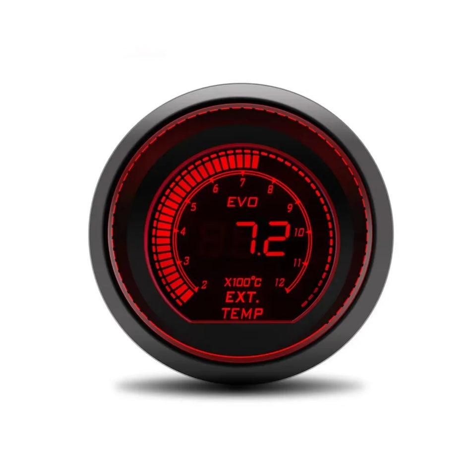 52mm Digital LCD Multi-Function Gauge with Red/Blue Backlight (Tachometer / Boost / Water Temp / Oil Temp / Oil Pressure / Volt / Vacuum / AFR / Exhaust Temp) - Universal Fit