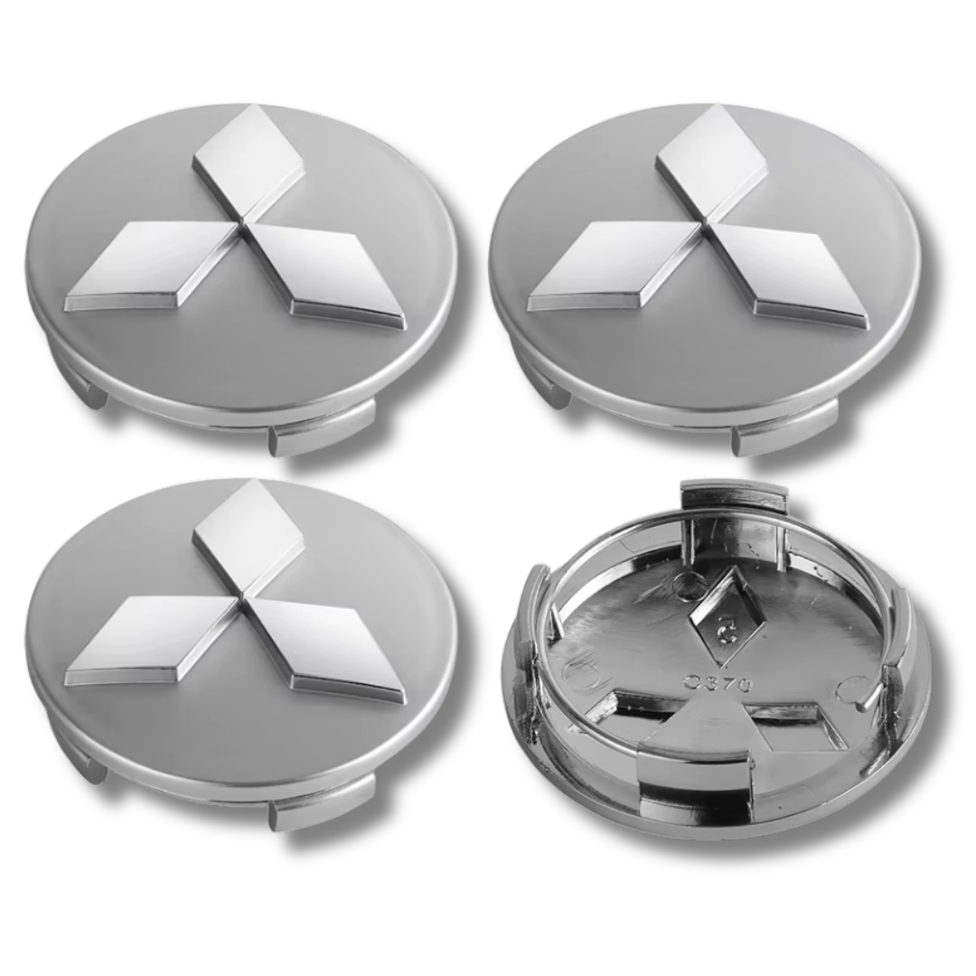 Mitsubishi 60mm Silver Chrome plastic Centre Caps Set, set of 4, OEM 4252A020