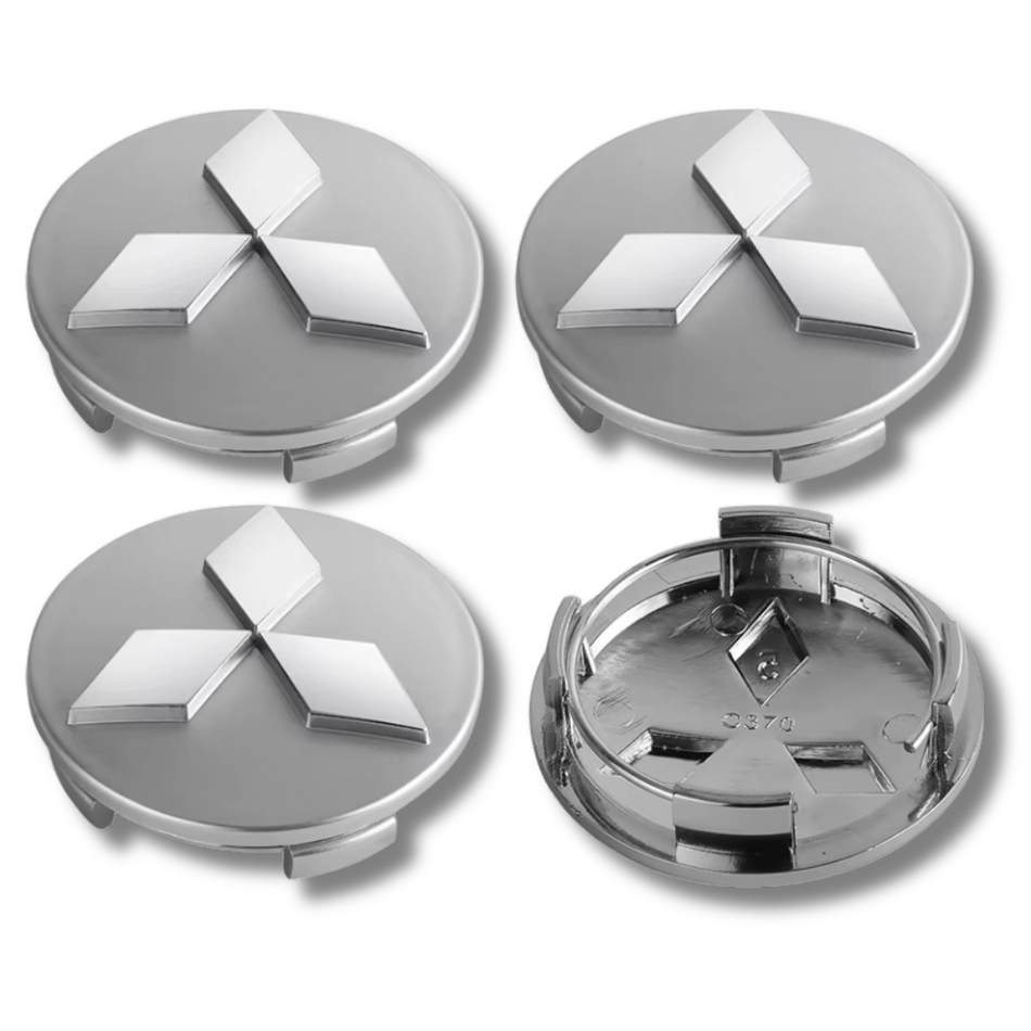 Mitsubishi 60mm Silver Chrome plastic Centre Caps Set, set of 4, OEM 4252A020