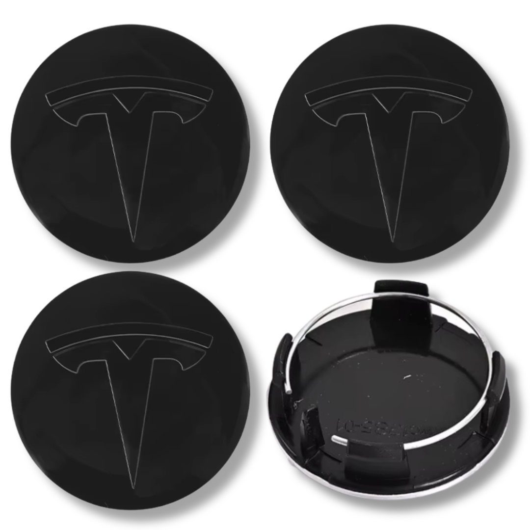 Tesla 56mm Black plastic Centre Caps Set, set of 4, OEM 1188223-00-A