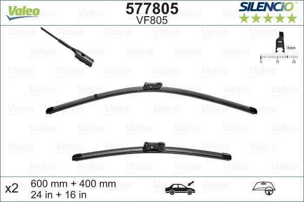 Valeo Front Wiper Blade Set for Skoda, Peugeot & more, OEM quality, OEM 1681991780, MPN 577805