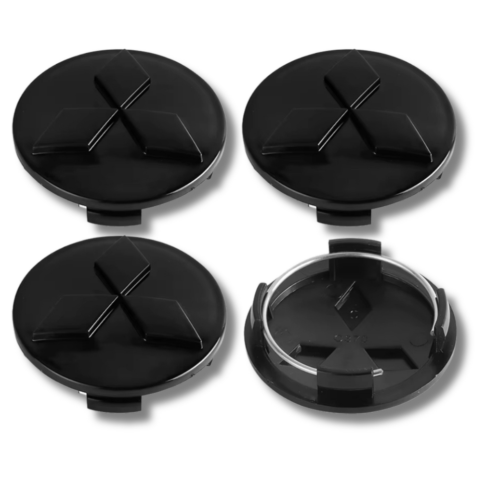 Mitsubishi 60mm Black plastic Centre Caps Set, set of 4, OEM 4252A020