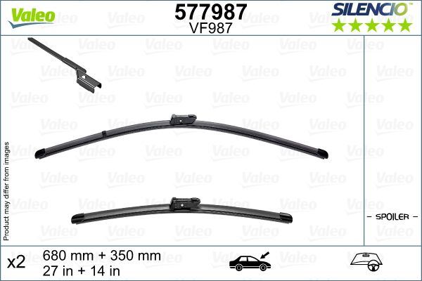 Renault Captur Front Wiper Blade Set, Valeo OEM, OEM 288901365R, MPN 577987