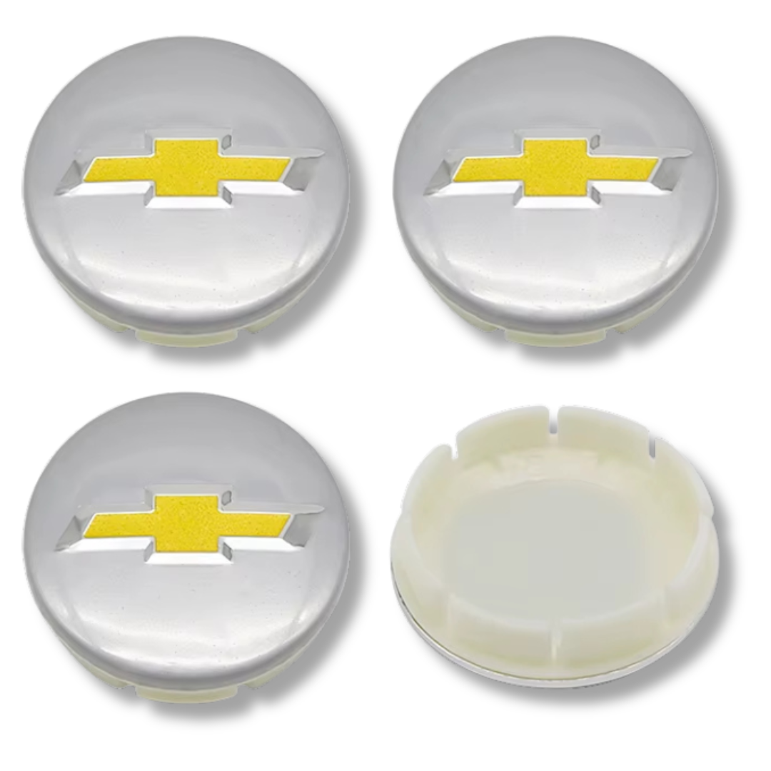 Chevrolet 64mm Yellow Silver plastic Centre Caps Set, set of 4, OEM 96452311