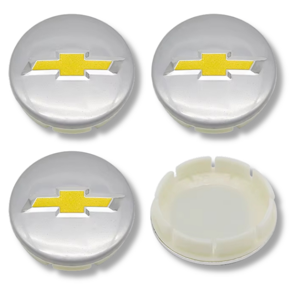 Chevrolet 64mm Yellow Silver plastic Centre Caps Set, set of 4, OEM 96452311