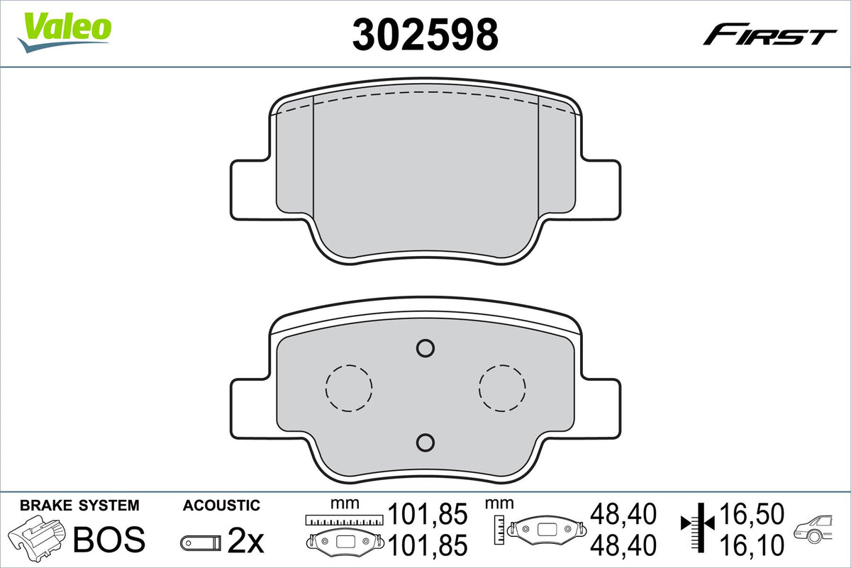Toyota Verso Rear Brake Pad Set, Valeo OEM, OEM 04466-0F010, MPN 302598