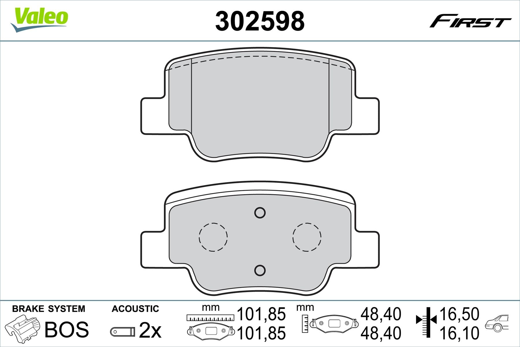 Toyota Verso Rear Brake Pad Set, Valeo OEM, OEM 04466-0F010, MPN 302598