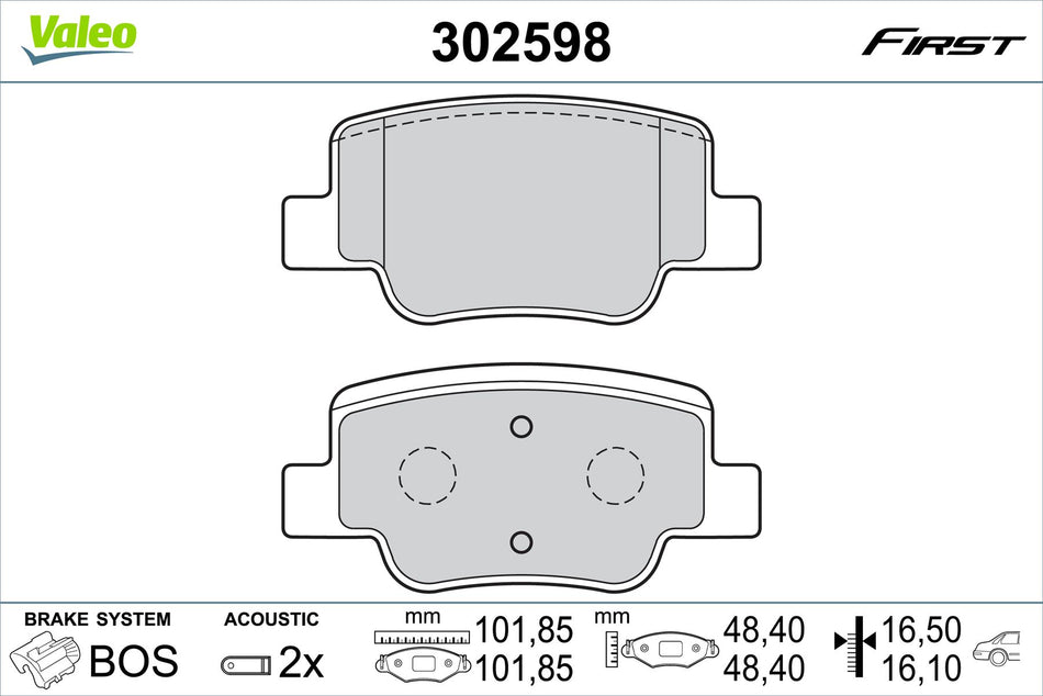 Toyota Verso Rear Brake Pad Set, Valeo OEM, OEM 04466-0F010, MPN 302598