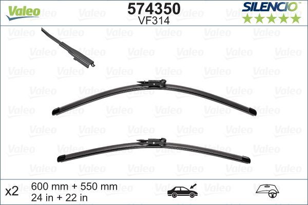Valeo Front Wiper Blade Set for Volvo & Skoda, OEM quality, OEM 30655215, MPN 574350