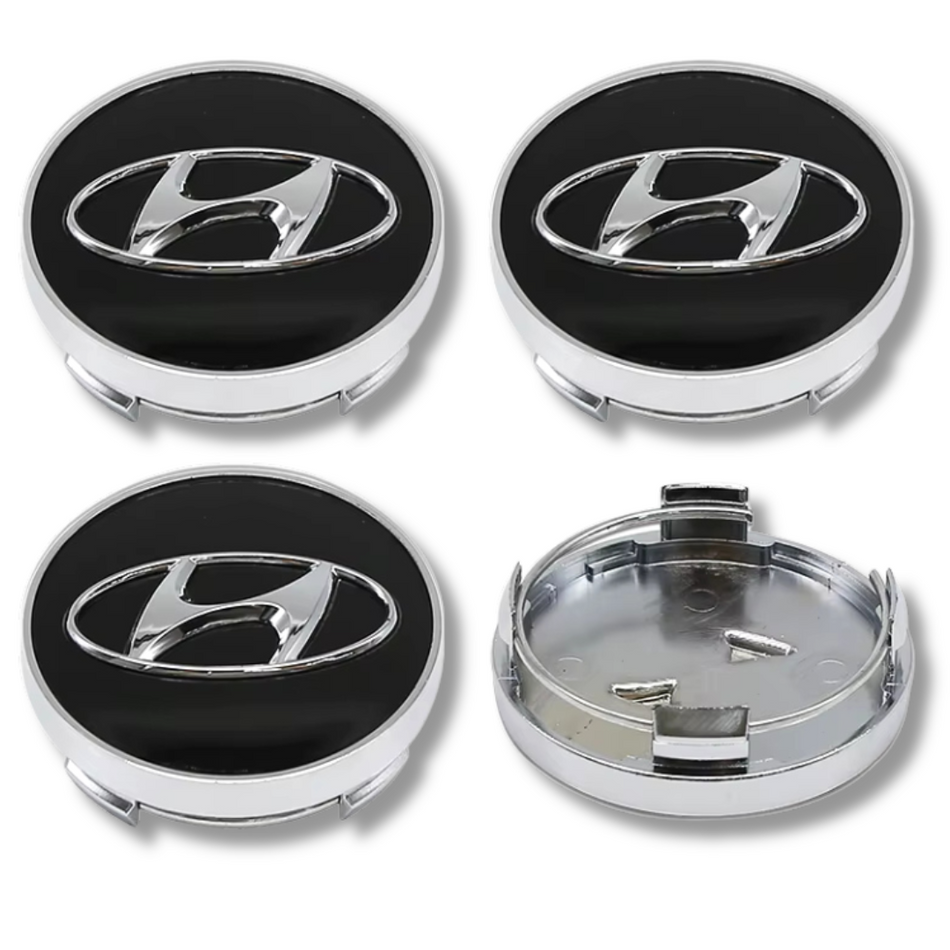 Hyundai 60mm Black Silver plastic Centre Caps Set, set of 4, OEM 52960-S1110