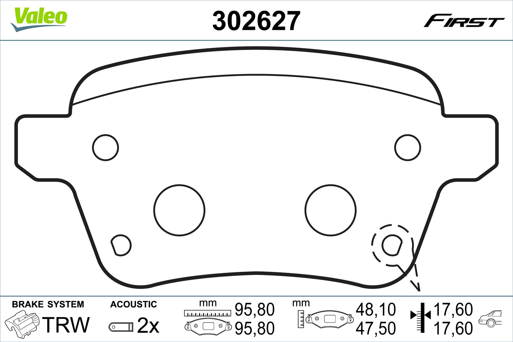 Valeo Rear Brake Pad Set for Fiat, OEM quality, OEM 77366595, MPN 302627