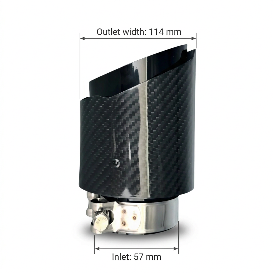 Glossy carbon-fibre exhaust tip with dimensions
