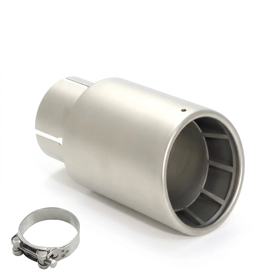 Matte stainless steel ER exhaust tip and included clamp on white