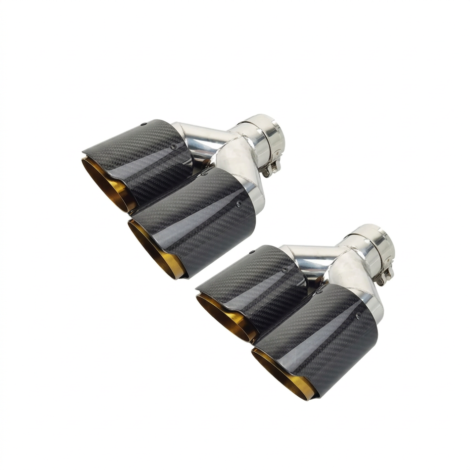 Dual Carbon Fibre Golden Chrome Exhaust Tip - Universal Fit