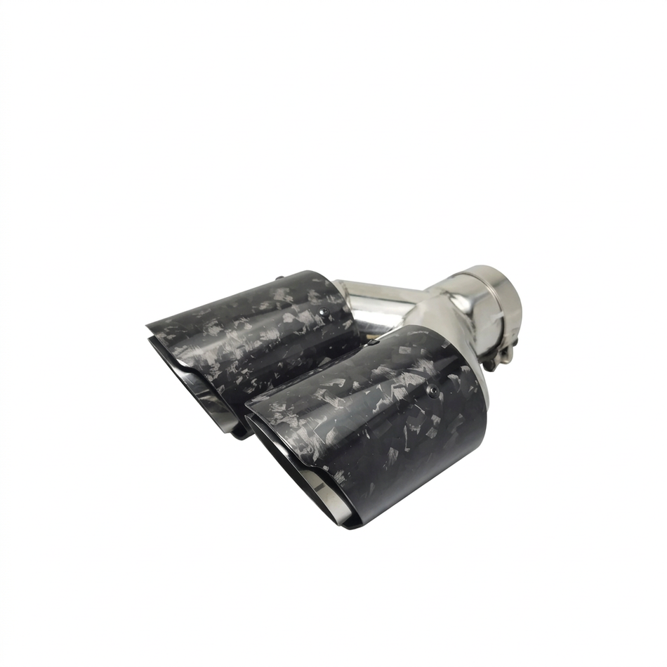 Twin forged carbon fibre exhaust assembly on white