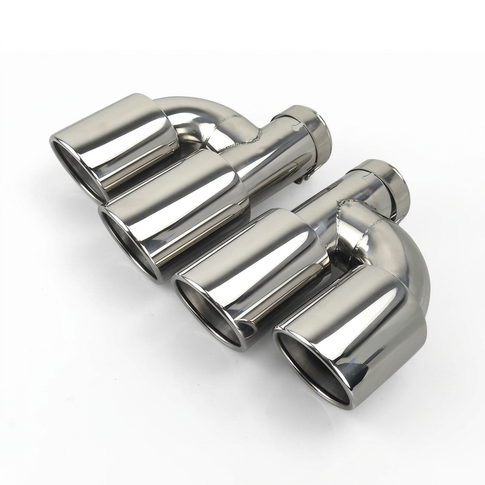 Pair of H-type stainless steel twin exhaust assemblies without logo