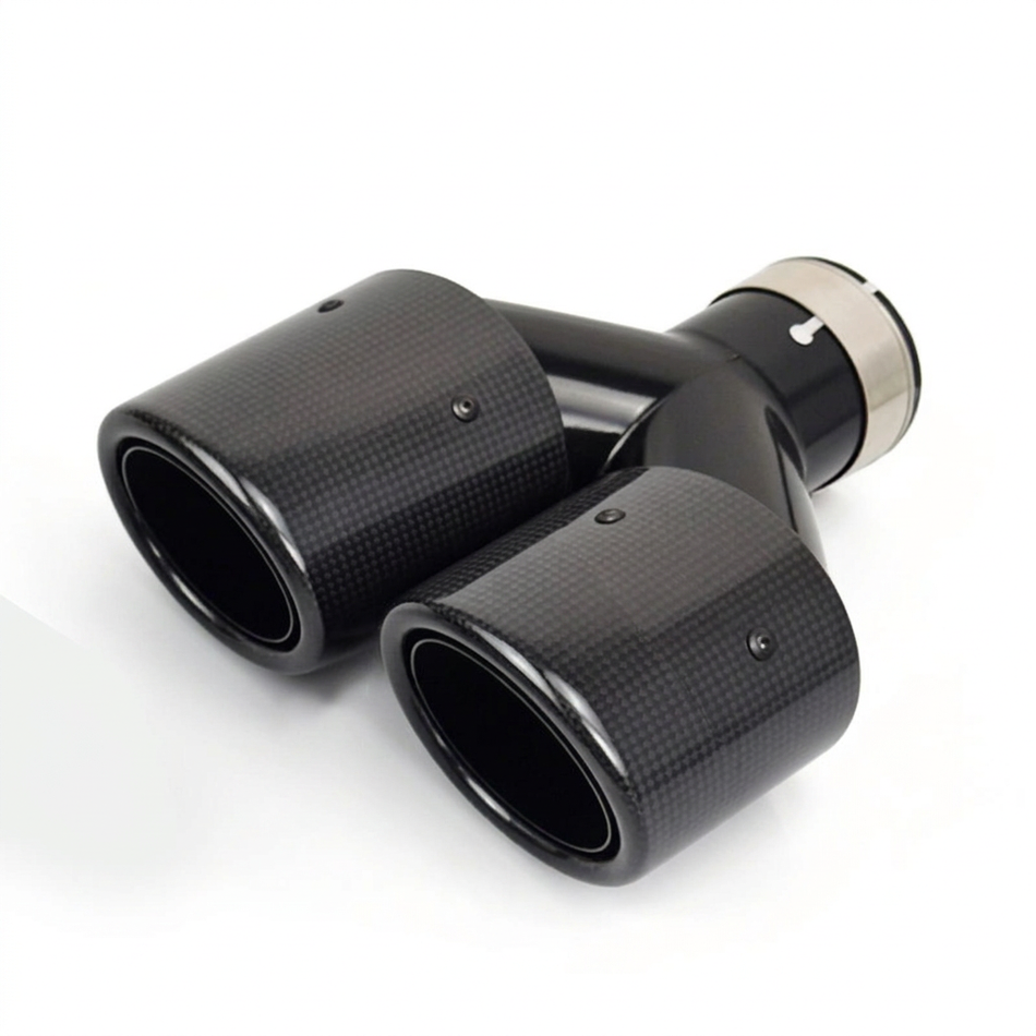 Right-orientation twin carbon fibre Y-pipe exhaust tip without logos or watermarks