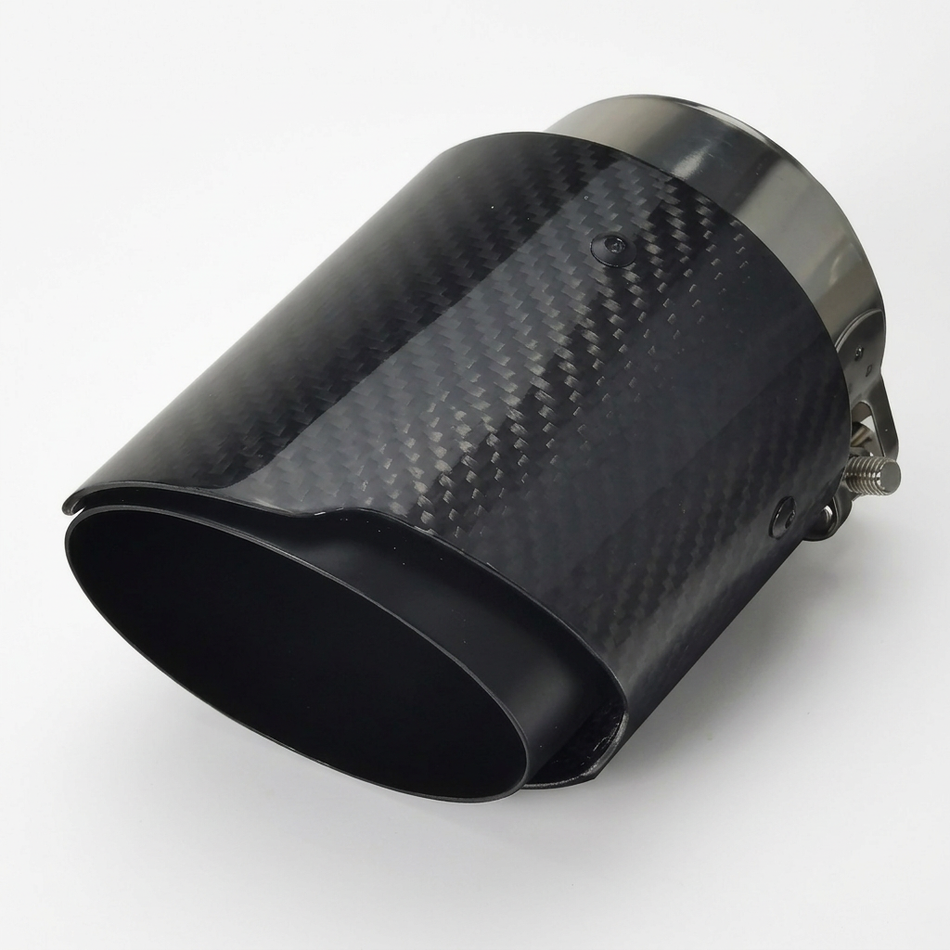 Black straight-edge carbon fibre exhaust tip on white