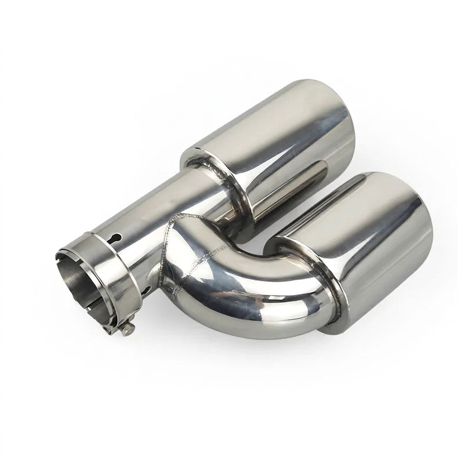 H-type stainless steel twin exhaust assembly inlet view without logo