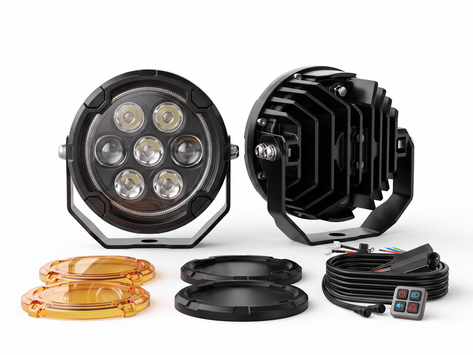 4.5" LED Motorcycle Driving Lights with White & Amber DRL (Pair) - 120W