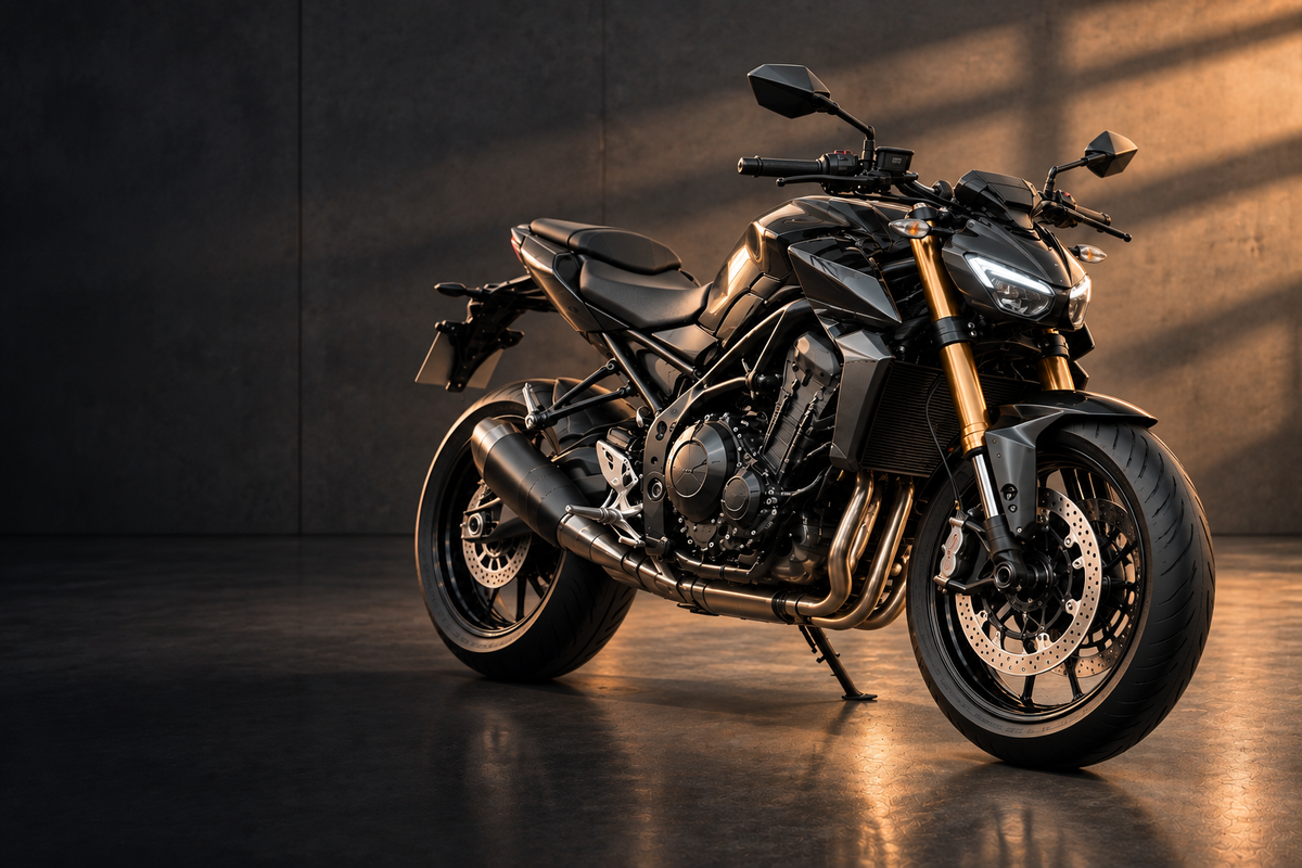 Motorcycle with dark label area