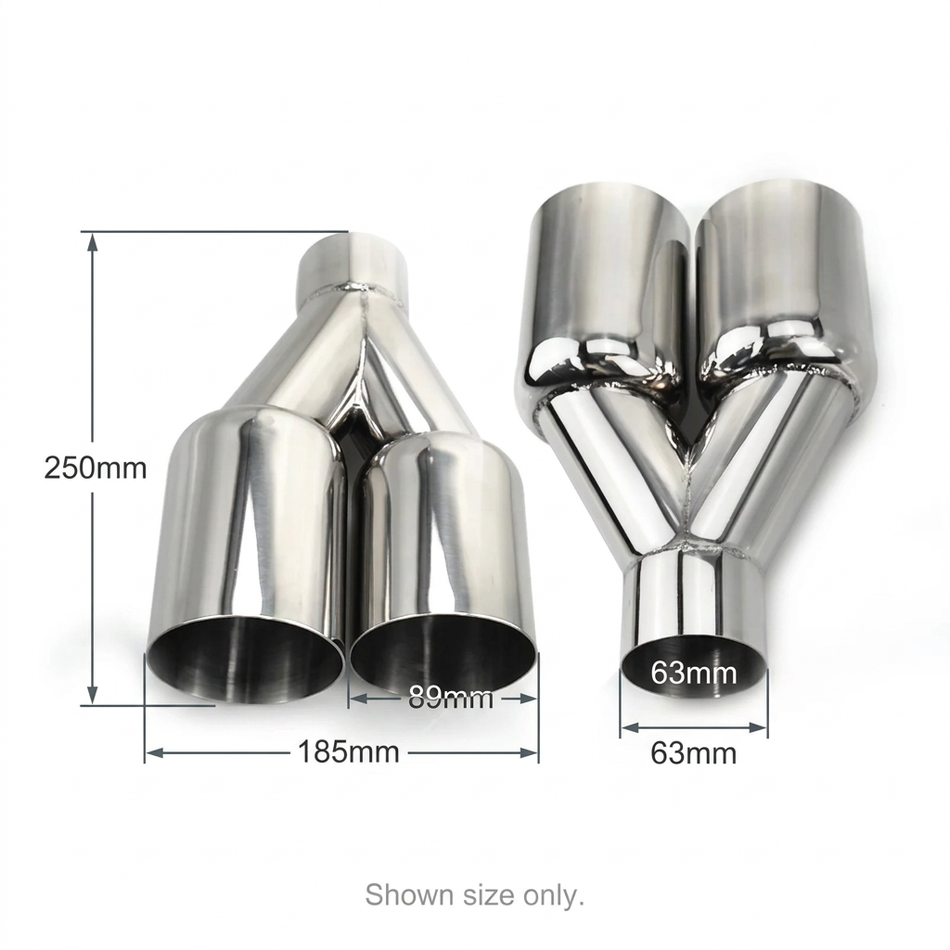Polished twin exhaust with dimensions