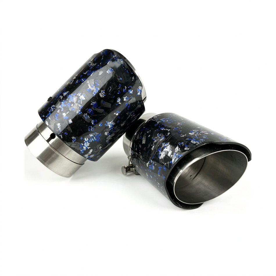 Regenerated blue-foil carbon-fibre exhaust tips