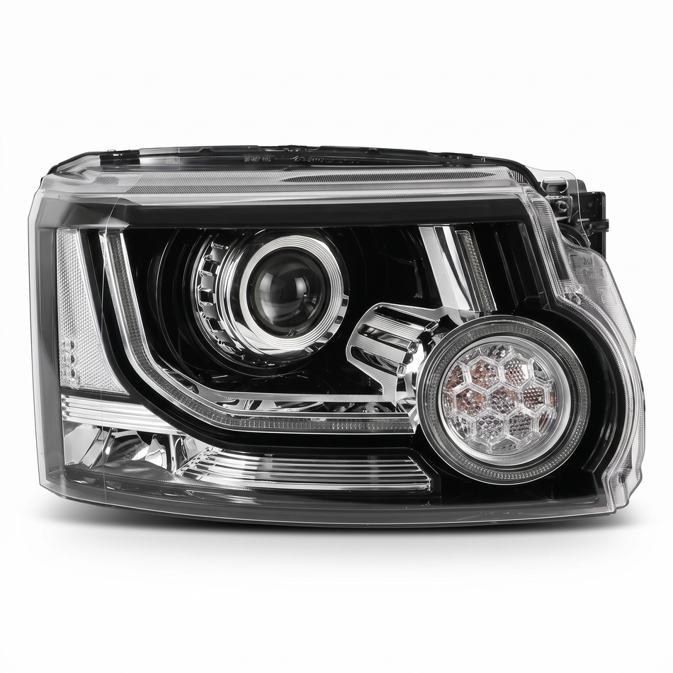 Land Rover Discovery Headlight Right, Valeo OEM LR052379, studio white background