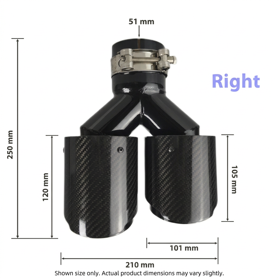 Twin carbon exhaust with dimensions