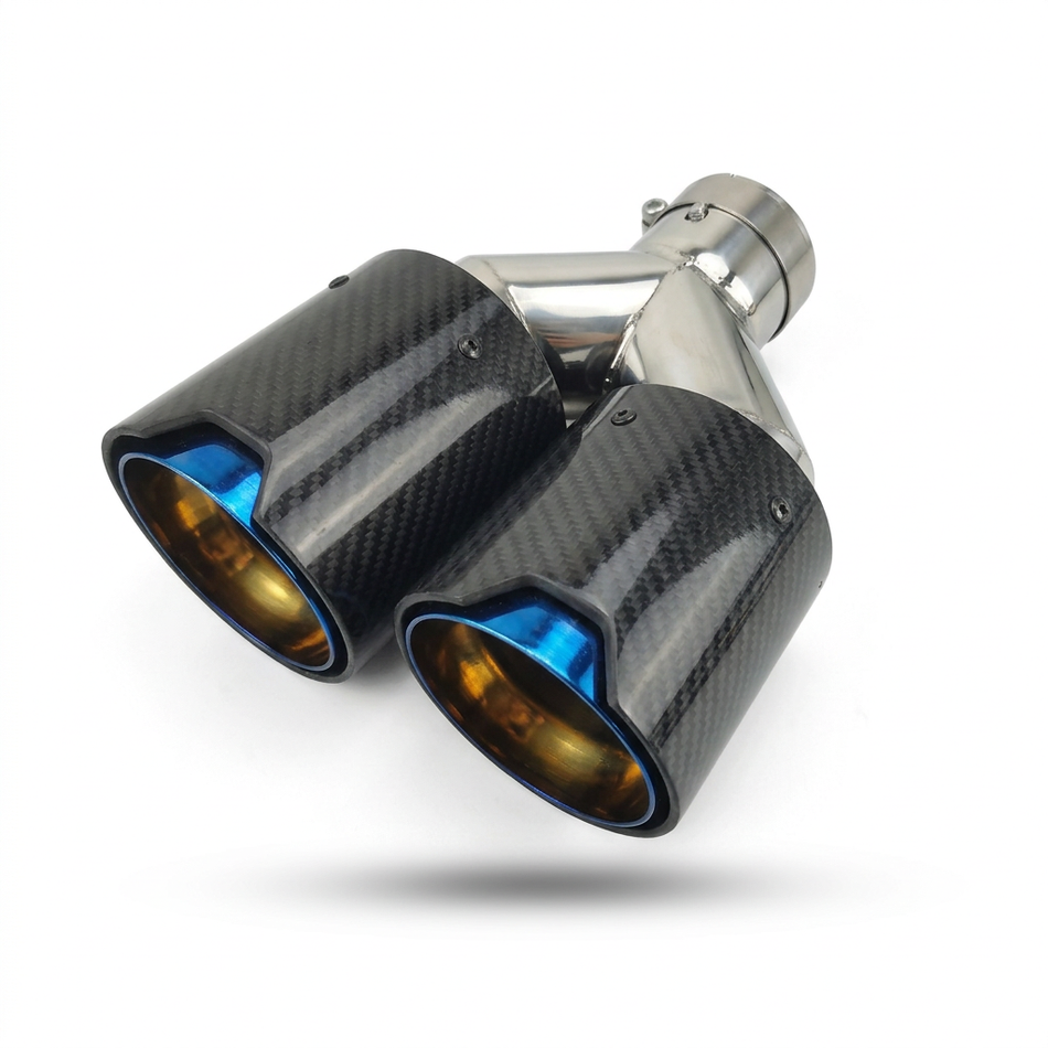 Twin carbon-fibre exhaust tip, outlet-facing view